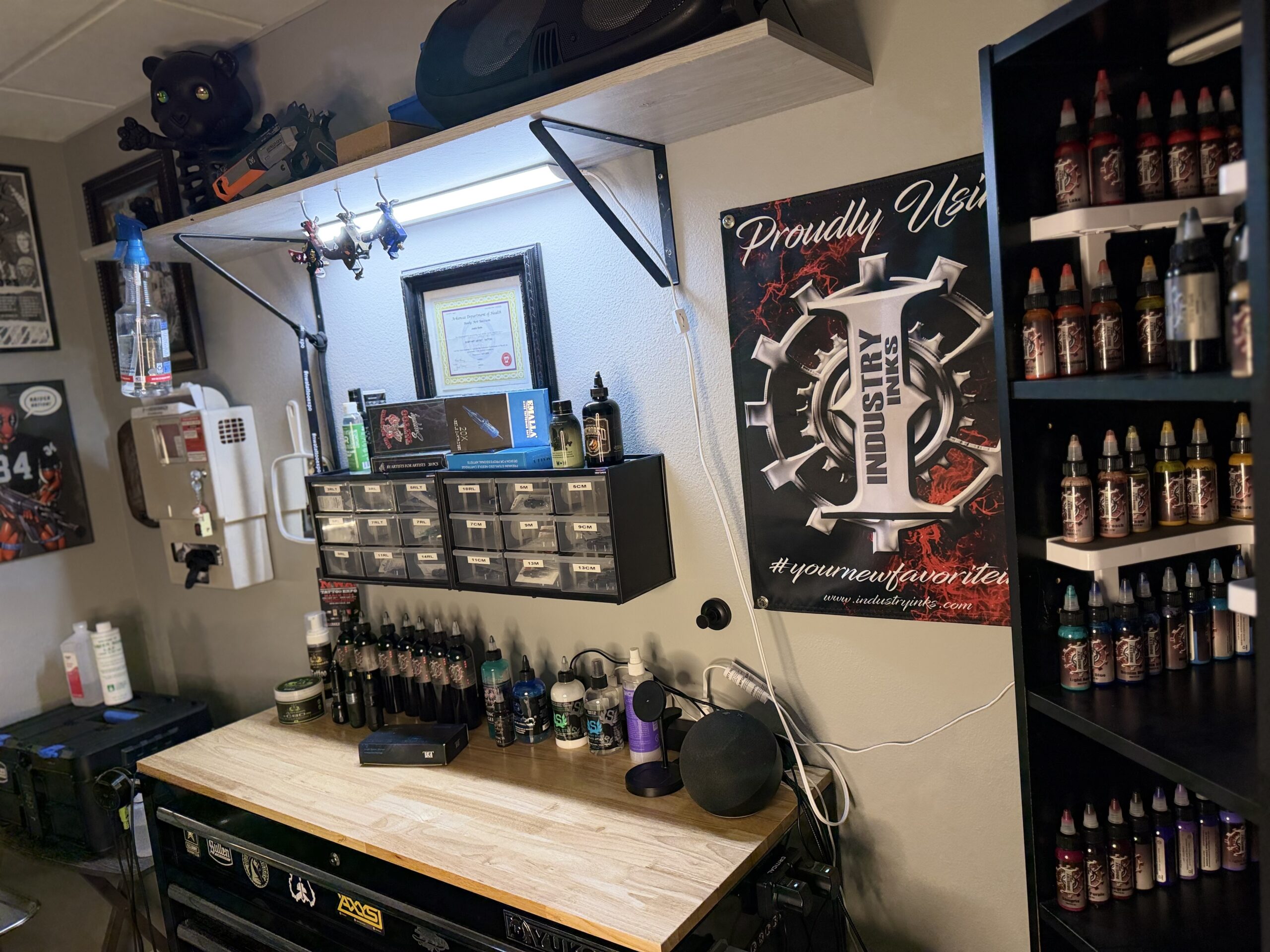 Tattoo station at Apex Tattoo Studio Conway AR