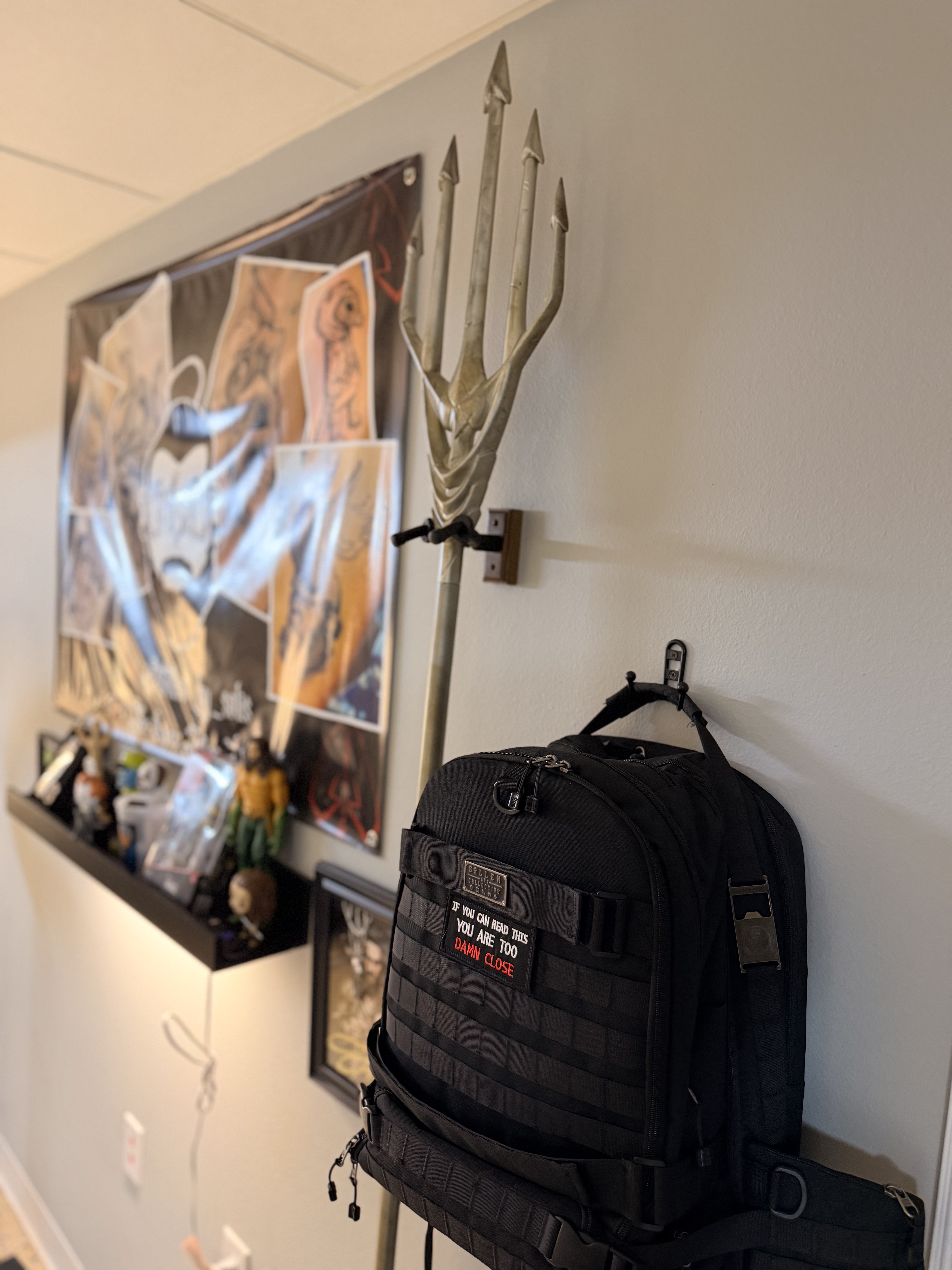 Conway tattoo shop hallway with veteran memorabilia and skull art